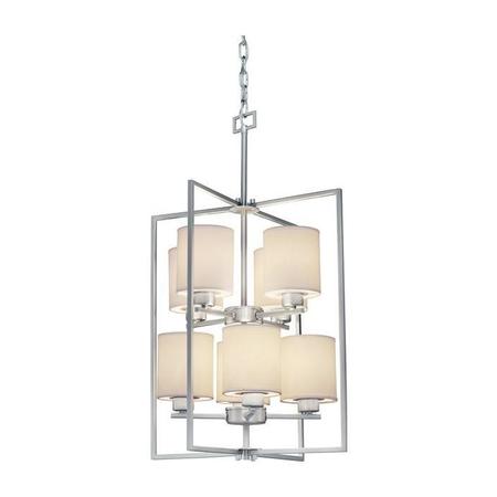 FORTE Eight Light Brushed Nickel White Color Fabric Shade Open Frame Foyer H 2570-08-55